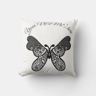 Intricate Boho Mandala Vlinder Zwart en Wit A Kussen