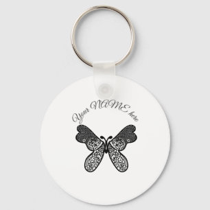 Intricate Boho Mandala Vlinder Zwart en Wit A Sleutelhanger