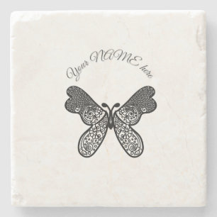 Intricate Boho Mandala Vlinder Zwart en Wit A Stenen Onderzetter