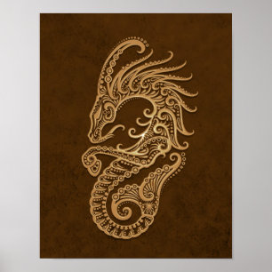 Intricate Brown Capricorn Zodiac Poster