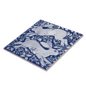 Intricate Dark Blue Rabbit Pair Floral Navy Cobalt Tegeltje (Zijkant)
