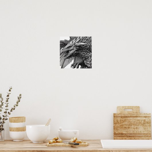 Intricate Fantasy Illustration: Detailed Dragon Poster (Keuken)