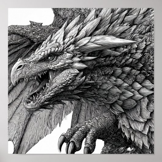 Intricate Fantasy Illustration: Detailed Dragon Poster (Voorkant)