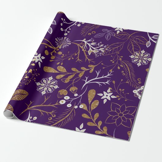 Intricate floral pattern with gold and white  cadeaupapier (Uitgerold)