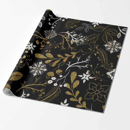 Intricate floral pattern with gold and white cadeaupapier (Uitgerold)