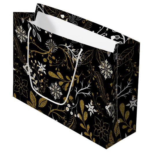 Intricate floral pattern with gold and white  groot cadeauzakje (Voorkant Gekanteld)