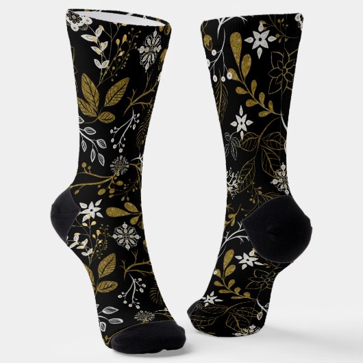 Intricate floral pattern with gold and white  sokken (Gebogen)