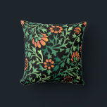 Intricate Floral Pattern with Green Leaves Kussen<br><div class="desc">Seamless pattern with orange and pink flowers and green leaves on a black background. The design is vibrant, bold, and intricate.</div>