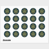 Intricate Golden Blue Octopus Ronde Sticker (Vel)