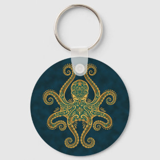Intricate Golden Blue Octopus Sleutelhanger