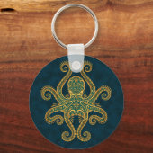 Intricate Golden Blue Octopus Sleutelhanger (Voorkant)