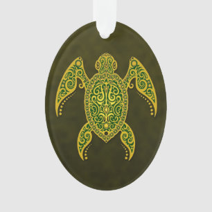Intricate Golden Green Zee Turtle Ornament