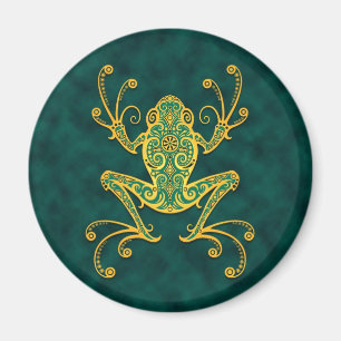 Intricate gouden blauwe boomkikker magneet
