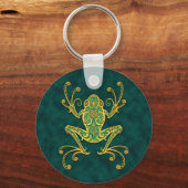 Intricate gouden blauwe boomkikker sleutelhanger (Voorkant)