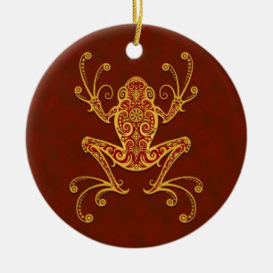 Intricate gouden kikker keramisch ornament