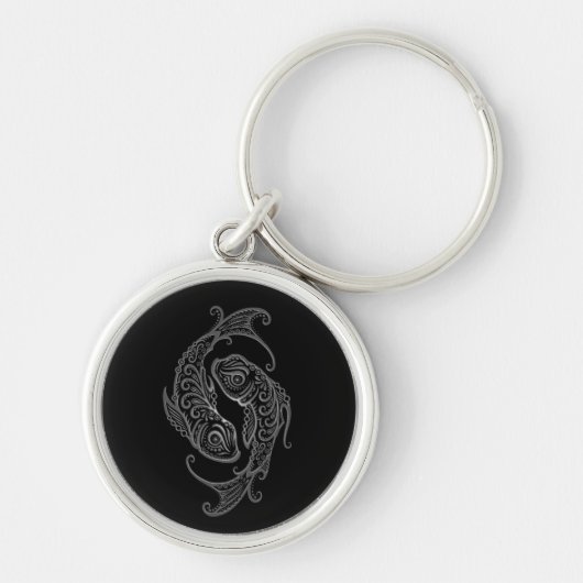 Intricate Gray Pisces Zodiac op Black Sleutelhanger (Voorkant)