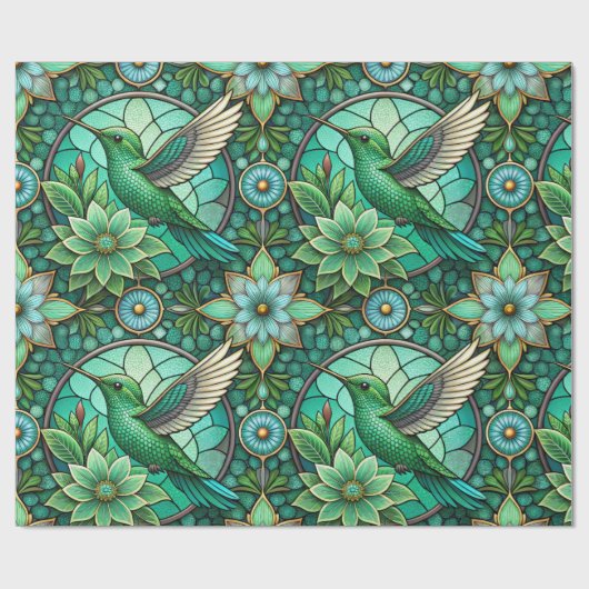 Intricate green and teal stained glass-style  cadeaupapier (Vlak)