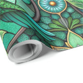 Intricate green and teal stained glass-style  cadeaupapier (Rol Hoek)