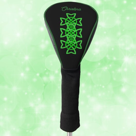Intricate Green Celtic Irish Knot Design Black Golfheadcover