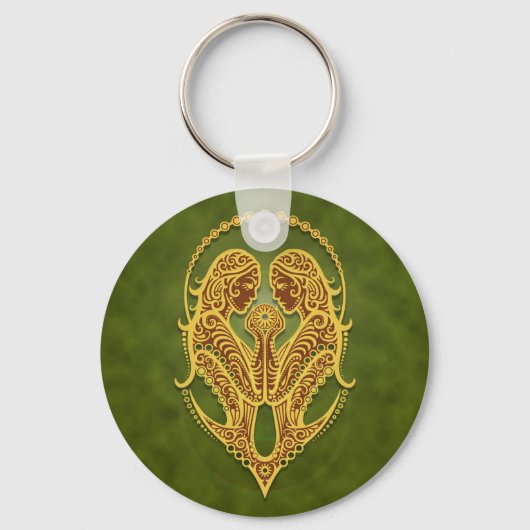 Intricate Green Tribal Gemini Sleutelhanger (Voorkant)