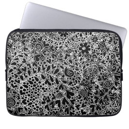 Intricate Hand-Drawn Floral Lace Pattern Laptop Sleeve