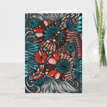 Intricate Handgetekende Teal en Koraal Abstracte 