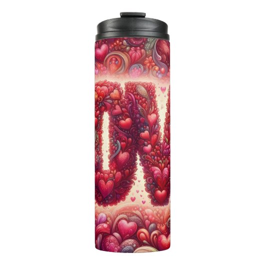Intricate Heart Pattern Love Typography Thermosbeker (Voorkant)