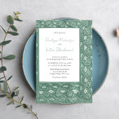 Intricate Leaf Frame on Green Wedding Invitation Kaart