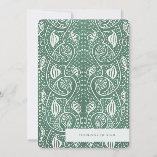 Intricate Leaf Frame on Green Wedding Invitation Kaart (Achterkant)