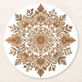 Intricate Mandala Floral Brown Tones Art Ronde Kartonnen Onderzetter