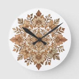 Intricate Mandala Floral Brown Tones Art Ronde Klok