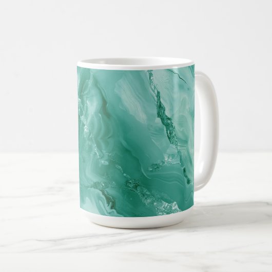 Intricate Marble Pattern in Rich Teal and Green Koffiemok (Voorkant rechts)