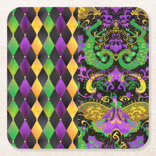 Intricate Mardi Gras Colors Dragon, Diamond Kartonnen Onderzetters (Voorkant)