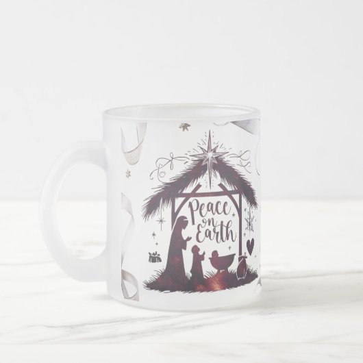 Intricate Nativity Frosted Glass Festive Peace Mug Matglas Koffiemok (Links)