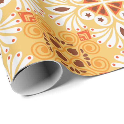Intricate orange and brown geometric pattern cadeaupapier (Rol Hoek)