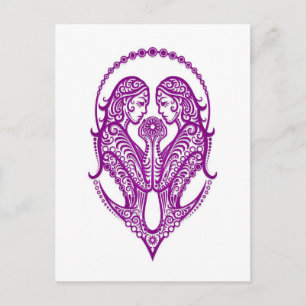 Intricate Paarse Gemini Zodiac op White Briefkaart