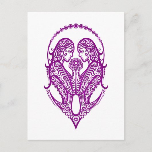 Intricate Paarse Gemini Zodiac op White Briefkaart (Voorkant)