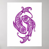 Intricate Paarse Pisces Zodiac op White Poster (Voorkant)