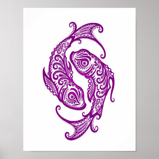Intricate Paarse Pisces Zodiac op White Poster (Voorkant)