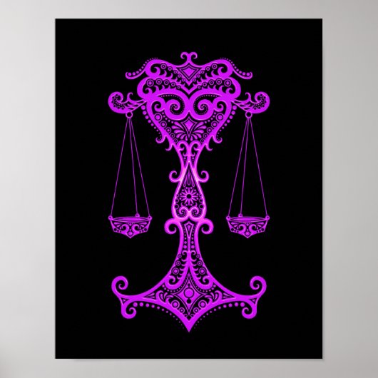 Intricate Paarse Weegdierentuin op zwart Poster (Voorkant)