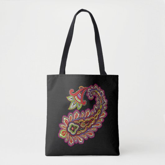 Intricate Paisley in Vibrant Pinks on Black Tote Bag (Voorkant)