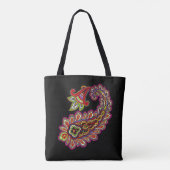 Intricate Paisley in Vibrant Pinks on Black Tote Bag (Achterkant)