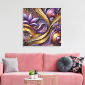 Intricate Purple and Gold Abstract Canvas Art  (Insitu (Woonkamer))