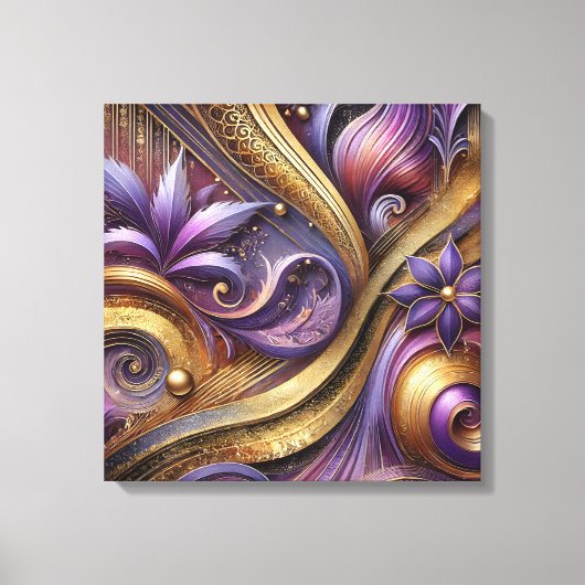 Intricate Purple and Gold Abstract Canvas Art  Afdruk (Voorkant)