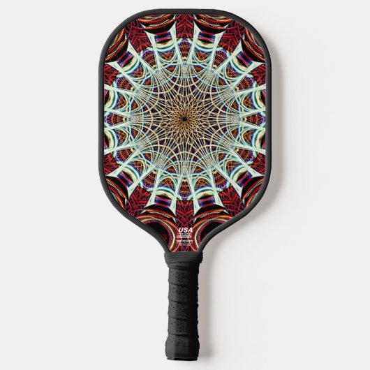 Intricate Red Beige Geometric Web Mandala Art Pickleball Paddle (Achterkant)