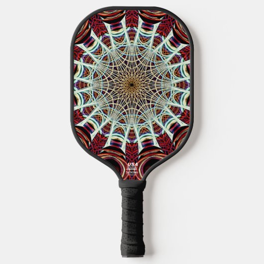 Intricate Red Beige Geometric Web Mandala Art Pickleball Paddle (Voorkant)