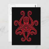 Intricate Red Octopus op zwart Briefkaart (Voorkant / Achterkant)