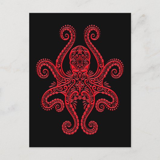 Intricate Red Octopus op zwart Briefkaart (Voorkant)