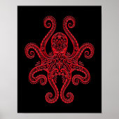 Intricate Red Octopus op zwart Poster (Voorkant)