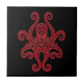 Intricate Red Octopus op zwart Tegeltje (Voorkant)